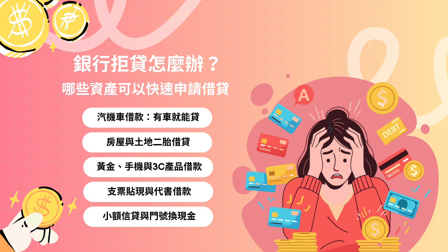 銀行拒貸怎麼辦？沒薪轉、信用瑕疵也能借貸？教你這3招當天拿現金！